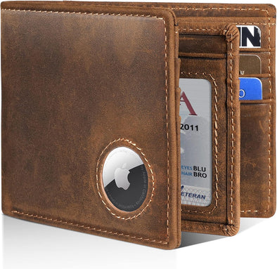 Mens Wallet with Airtag Holder, Bifold Leather RFID Blocking 1-2 ID Windows 12-13 Card Holders, Gift Box and Screen Protector Included, Airtag Not Included