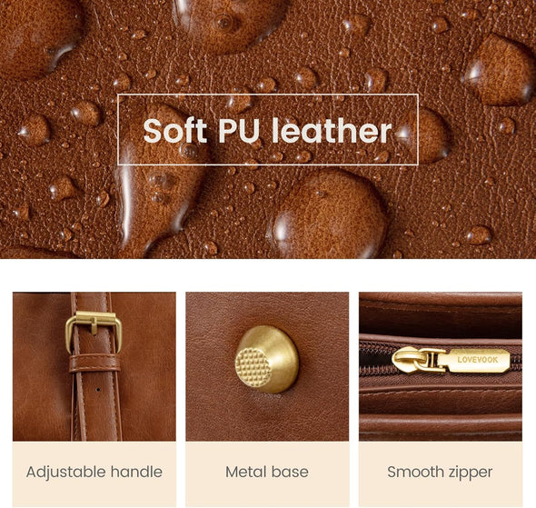 LOVEVOOK Laptop Tote Bag for Women,Vintage Leather Work Tote Bag for Women, 15.6 Inch Computer Briefcase Bag,Waterproof Teacher Business Office