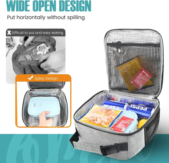 Lunch Bag for Men/Women, Reusable Lunchbox for Adult, Small Insulated Lunch Box, Lunch Tote Bag for Office, Work, Picnic - Grey