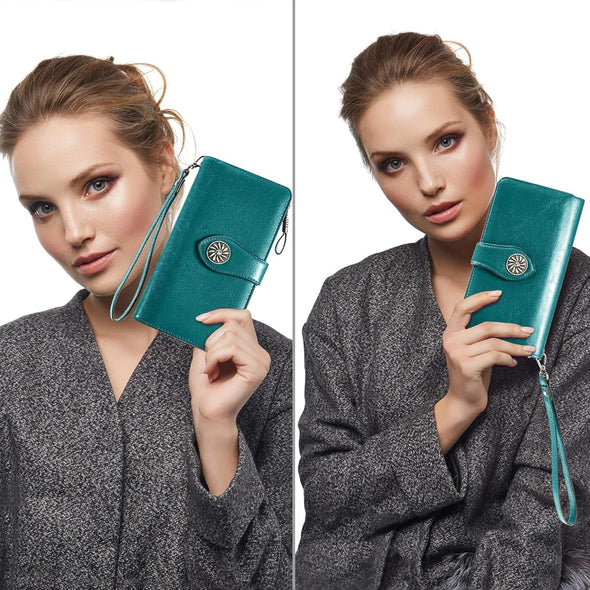 Travelambo Women'S Wallet RFID Blocking Credit Card Holder Large Capacity Wristlet Leather Wallets Purse