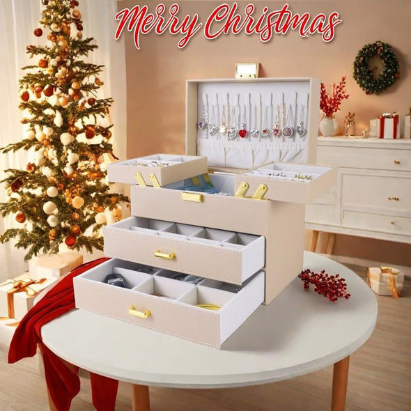 Jewelry Organizer Box, Jewelry Holder Organizer Box, PU Leather Jewelry Box, Gift Idea for Valentine'S Day, Birthday, Mother'S Day, Christmas (Champagne)