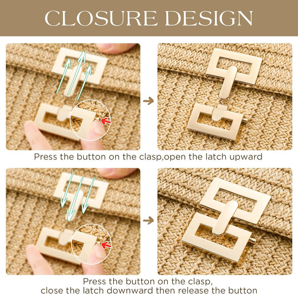 SWEETV Straw Purse Woven Beach Bag Summer Straw Clutch Purse Boho Crossbody Bags for Women Small Raffia Shoulder Bag