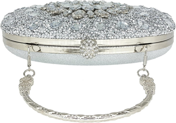 Rhinestone Clutch Purses for Women Evening Wedding Formal - round Pearl Clasp Handbag - Crystal Diamond Bag