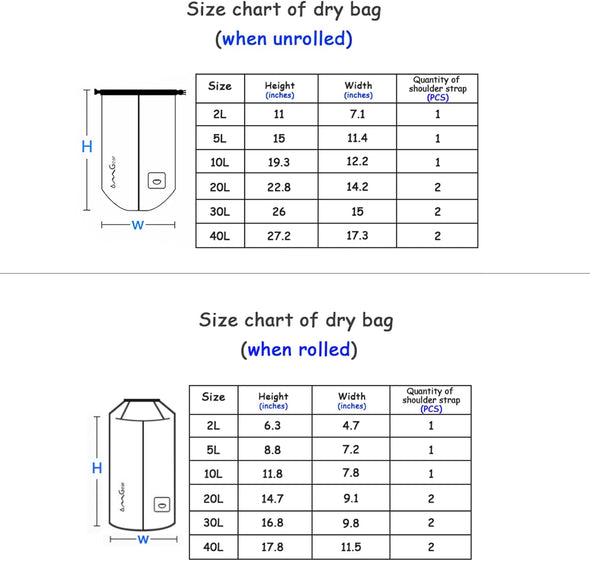 Omgear Waterproof Dry Bag Backpack Phone Pouch 40L/30L/20L/10L/5L Floating Dry Sack for Kayaking Boating Outdoors Activities