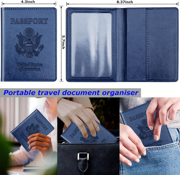 Herain Black & Dark Blue Passport Holder for Travel, Passport Cover Wallet Case 2 Pack Women Men Family Cruise Ship Essentials, Passport Book Holders Travel Vacation Must Haves