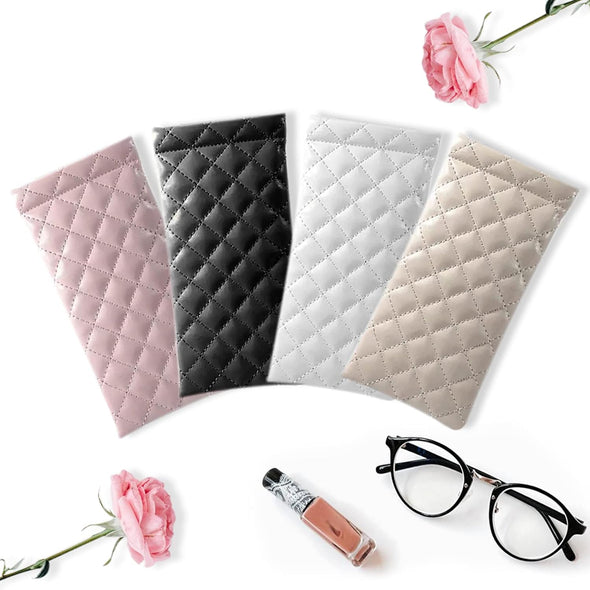 4 Pcs Squeeze Top Sunglass Case with Cleaning Cloth, Soft Leather Eyeglass Case Portable Sunglasses Pouch