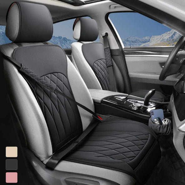 2 Pack Leather Front Car Seat Covers, Universal Sideless Car Seat Protectors with Storage Pocket and Seat Belt Pads, Waterproof Automotive Seat Cover for Cars Trucks Suv(Black)