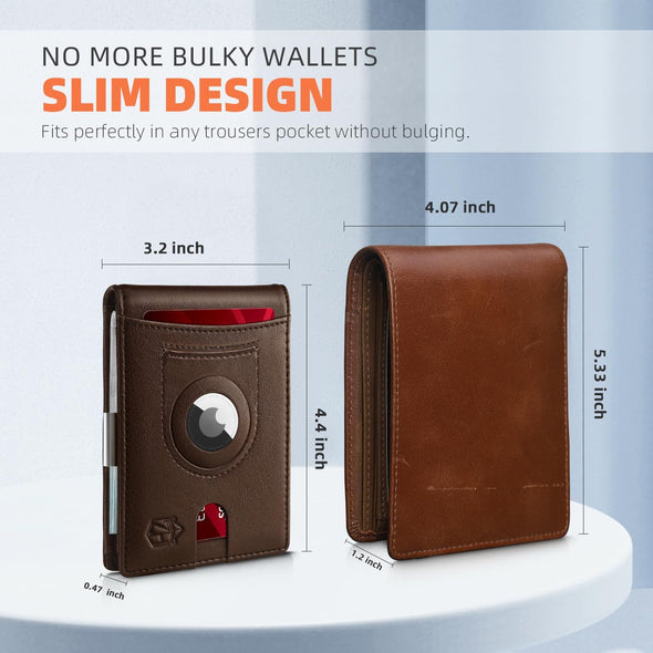 Airtag-Wallet-Mens-Slim-Rfid Blocking Wallet Leather with Money Clip Air Tag Wallet Card Holder Bifold Gifts for Men