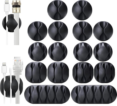 Ohill 16-Pack Black Cord Organizer - Adhesive Cable Clips Holder for Desk, Wall, Car - Wire Management Clips for Iphone Charger, USB, Computer Cables - No-Slip Cord Keepers with Strong Sticky Backing