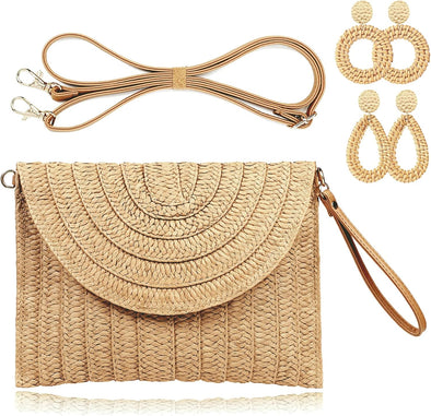 COOKOOKY Straw Clutch Handbag Summer Beach Straw Purse for Women Woven Envelope Bag