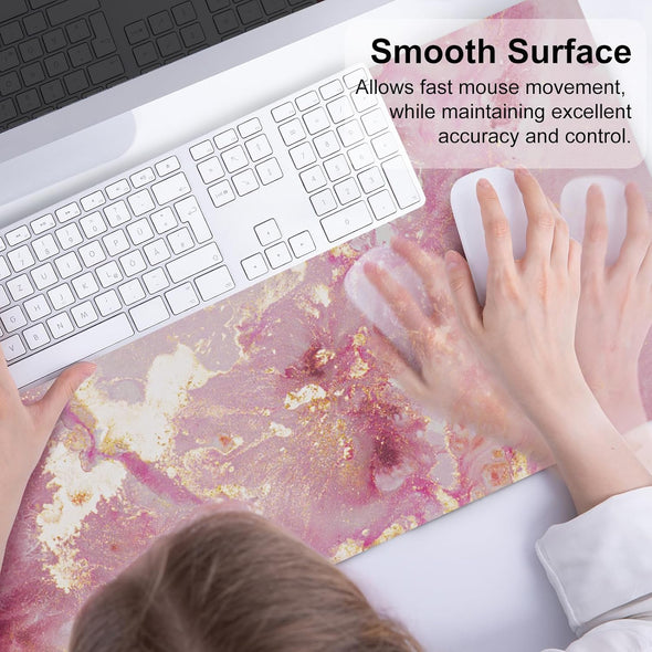 QIYI Large Mouse Pad, Cute Pink Desk Mat for Desktop, Women Girls PU Leather Waterproof Gaming, Rose Gold Marble Computer PC Laptop Protector Writing Pads for School Office Home 31.5" X 15.7"