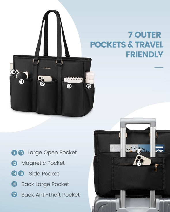 LOVEVOOK Laptop Tote Bag for Women Work, Teacher Tote Bag Nurse Bag with Large Cup Holder, Utility Professional Computer Bag for Work/Travel/College/Daily, Large Purse Handbag with Multi Pockets