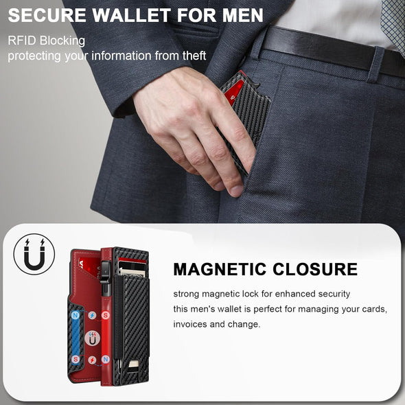 Wallet for Men Wallet with Slim Pop up Card Holder 9-13 Cards, Bifold Minimalist Smart Wallet RFID Blocking Credit Card Holder with ID Window & Stretchable Cash Slot Compact Metal Aluminum Card Case