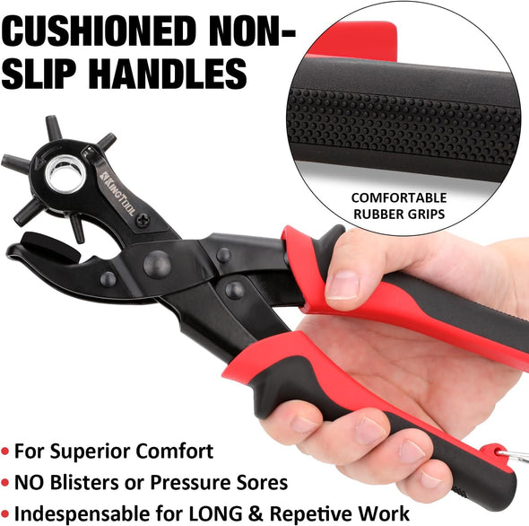 Kingtool Leather Hole Punch Set, Super Heavy Duty Rotary Puncher, Multi Hole Sizes Maker Tool