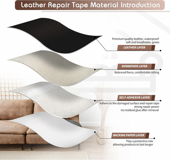 KING MOUNTAIN Leather Repair Patch,4 X 63 Inches Self Adhesive Leather Repair Tape for Damaged Leather Furniture, Sofa Seating,Car Seats, Leather Goods(Black)