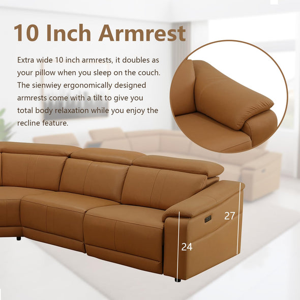 SIENWIEY Power Reclining Leather Sectional Sofa with Console/Cup Holders/USB port/Headrests