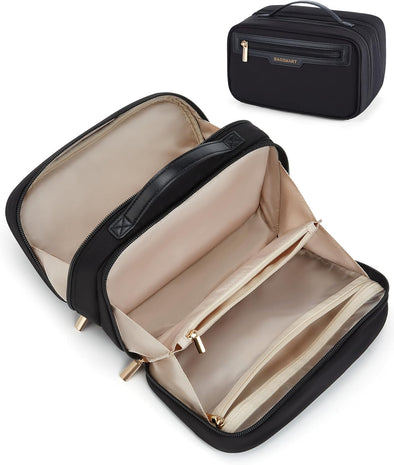 BAGSMART Travel Makeup Bag, Make up Bag with Multiple Compartments for Organizer, Durable & Compact Cosmetic Organizer for Women for Travel Accessories (Black