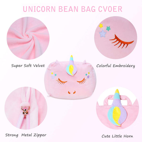 Yoweenton Unicorn Stuffed Animal Toy Storage Cover, Bean Bag Chair Cover