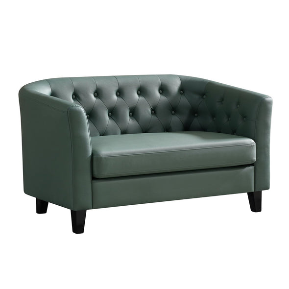 Husbedom 50 Inches Leather Loveseat Sofa with Button Tufted Décor for Bedroom, Living Room - Grey Green