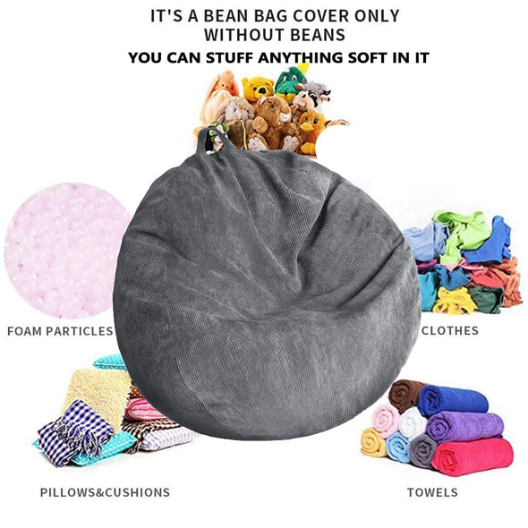 Kisoy Corduroy Bean Bag Chair Cover, Stuffed Animal Storage Bean Bag Cover