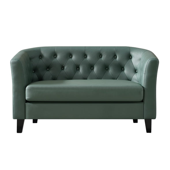 Husbedom 50 Inches Leather Loveseat Sofa with Button Tufted Décor for Bedroom, Living Room - Grey Green