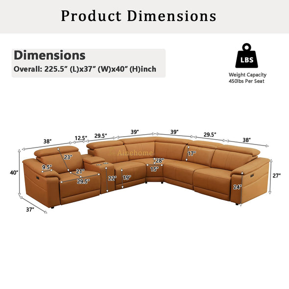 A Ainehome Leather Storage Sectional Sofa, Power Recliner Sofa Set for Living Room