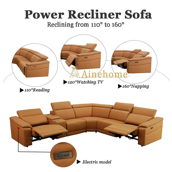 A Ainehome Leather Storage Sectional Sofa, Power Recliner Sofa Set for Living Room