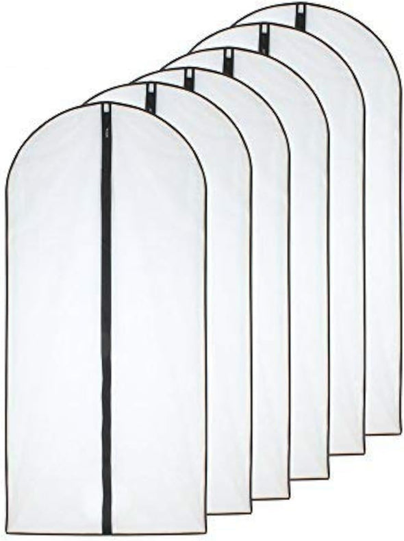 Garment Bag (Set of 6) Plastic Garment Bags with Zipper Hanging Clothes Cover Dress Bag for Suits, Coats Closet (24'' X 40'', Black)