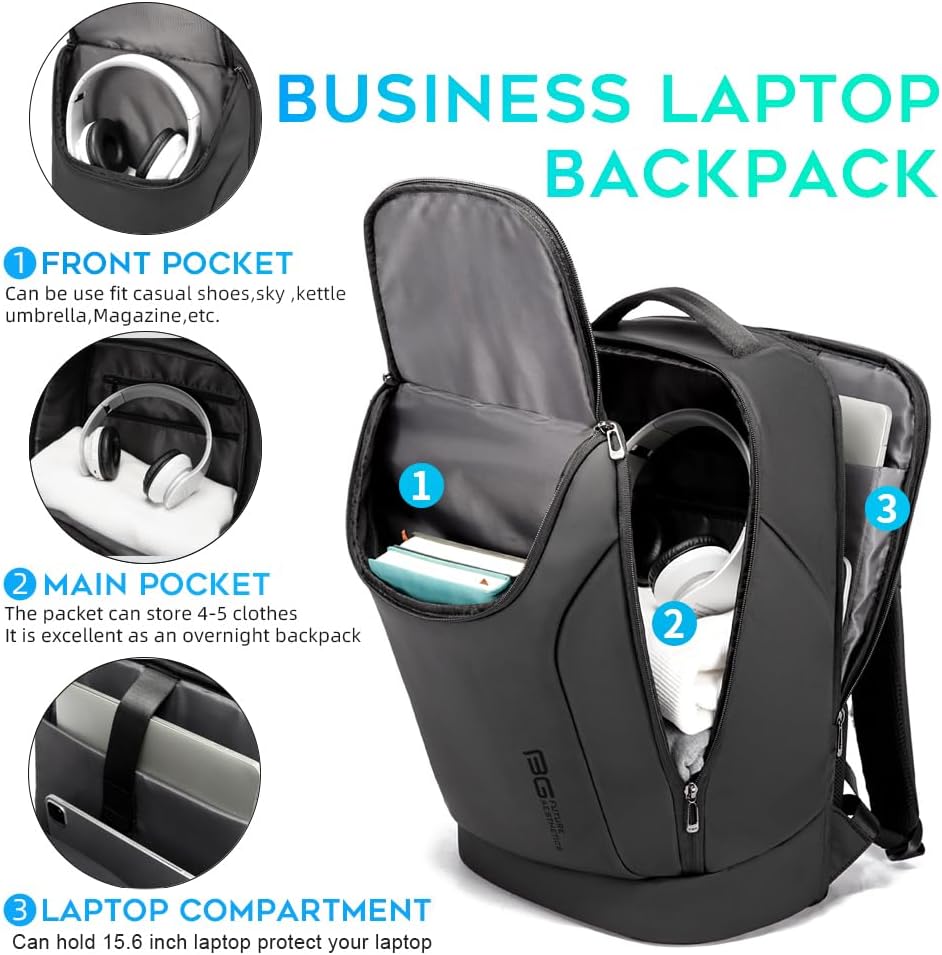 BANGE Business Waterproof Backpack Suitable for 15.6inch Laptop Backpack with USB charging, Black