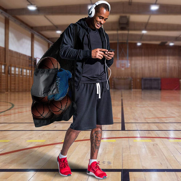 BROTOU Large Drawstring Mesh Sports Ball Bag with Shoulder Strap for SoccerBall Basketball, Volleyball