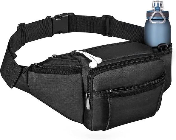 NOOLA Fanny Pack Waist Bag for Men Women, Lightweight Waist Pack with Water Bottle Holder, Adjustable Belt Bag with Multi-Pockets for Hiking, Dog Walking, Outdoor, Cycling, Running, Travel, Black