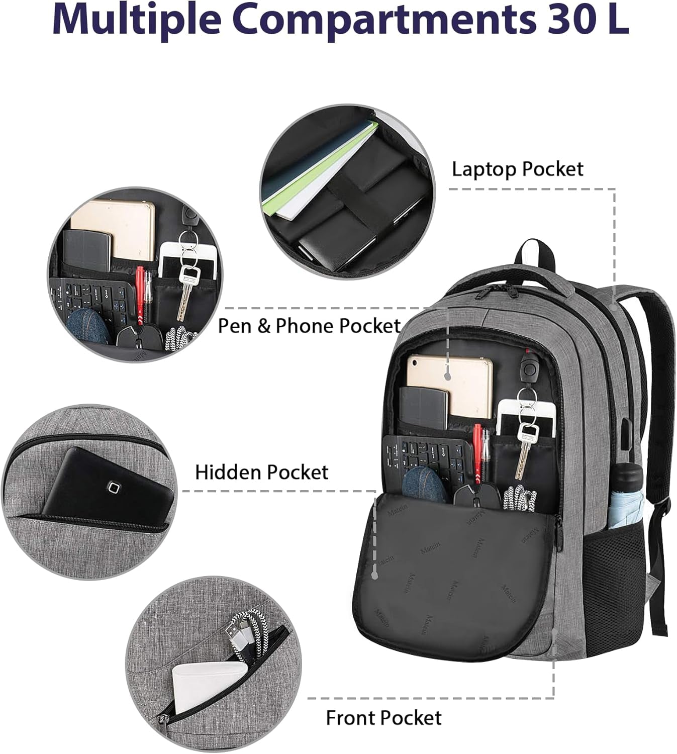 NTE Travel Laptop Backpack, Gray, Gray / 17'' NTE Travel Laptop Backpack, Gray, Gray / 17''