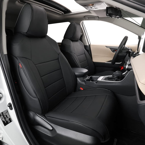 EKR Leather Car Seat Covers Custom, Fit Select Toyota RAV4 (2019-2025) LE,XLE,XLE Premium,Limited Full Set - Black