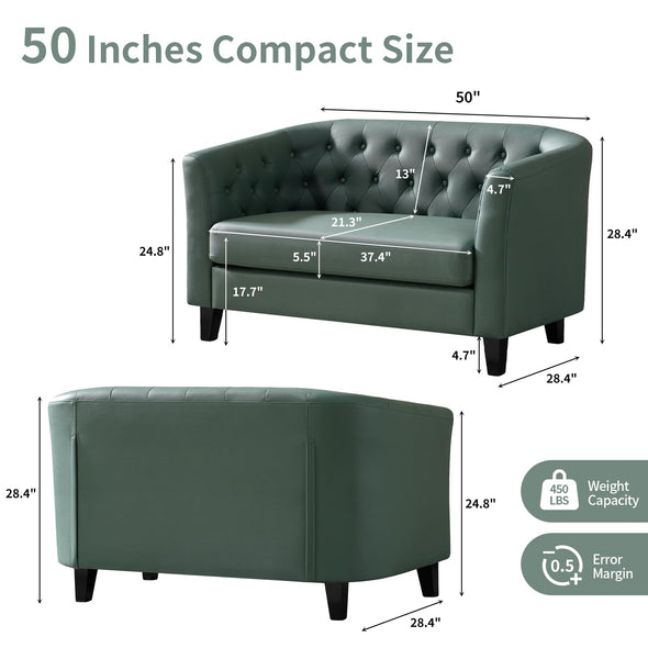 Husbedom 50 Inches Leather Loveseat Sofa with Button Tufted Décor for Bedroom, Living Room - Grey Green