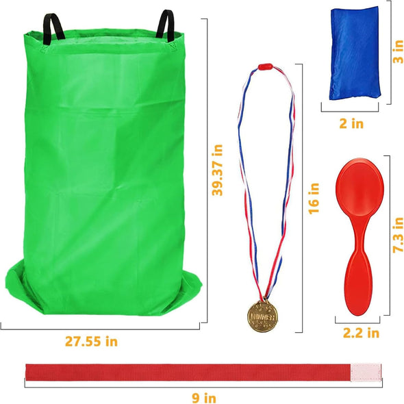 32 Pcs Outdoor Games Potato Sack Race Bags for Kids Adults, Bean Bag Toss Game, 3 Legged Race Bands, Egg Spoon Relay Race Game, Carnival outside Yard Lawn Games for Easter Christmas Birthday Party