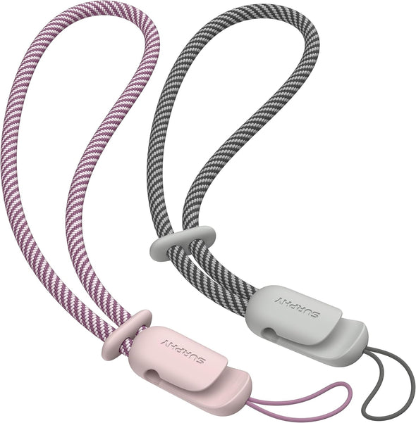 SURPHY 2 Pack Phone Lanyard, Phone Wrist Strap, anti Theft Phone Strap, Phone Charm with 2-Color Braided, Phone Wrist Lanyard for Women and Men, Pink & Gray
