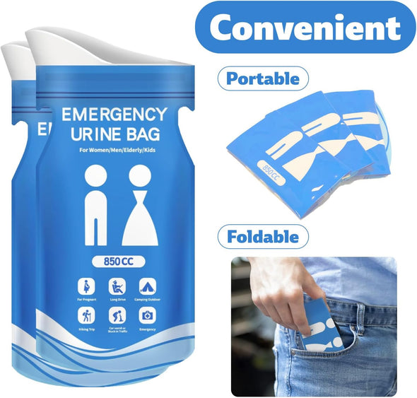 850Cc Disposable Urine Bag, 12 PCS Emergency Portable Urinal Bags for Men/Women, Unisex Pee and Vomit Bags for Travel, Camping, Long Trips, Pregnant Women, Kids