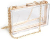 WJCD Women Clear Purse Acrylic Box Clutch Handbag, Small Transparent Crossbody Evening Bag Stadium Approved Gold Chain Strap
