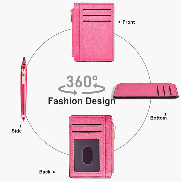 Credit Card Holder for Women Slim Minimalist Front Pocket RFID Blocking Wallet Small Compact Card Case with ID Window, Pink