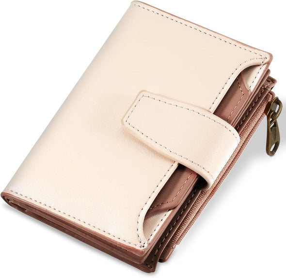 Small Wallet Women RFID Blocking Soft Leather Bifold Compact Card Holder Wallet for Women with Zipper Coin Pocket 4 ID Window