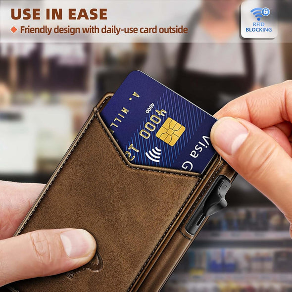 BULLIANT Men Wallet,Money Clip Wallet Slim for Gift Men 9Cards-Metal Credit Card Case in Magnetic Leather Flip