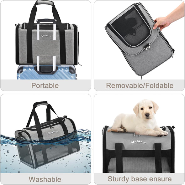 Cat Dog Carrier for Small Medium Cats Puppies up to 18 Lbs（Grey）,Soft Sided Cat Bag Airline Approved,Collapsible Pet Travel Carrier, Portable Kennel with Soft,Washable,Waterproof Pad