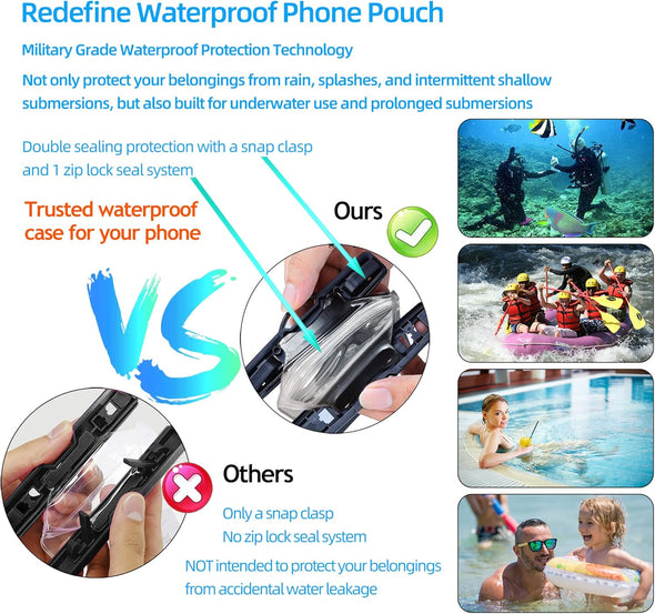 Airuntech Waterproof Fanny Pack,Waterproof Phone Pouch for Iphone 15 14 13 12 11 Pro Max,Ipx8 Waterproof Dry Bag for Snorkeling Beach Cruise Kayaking Pool Swimming(Two Phone Cases+Two Waist Bags Set)