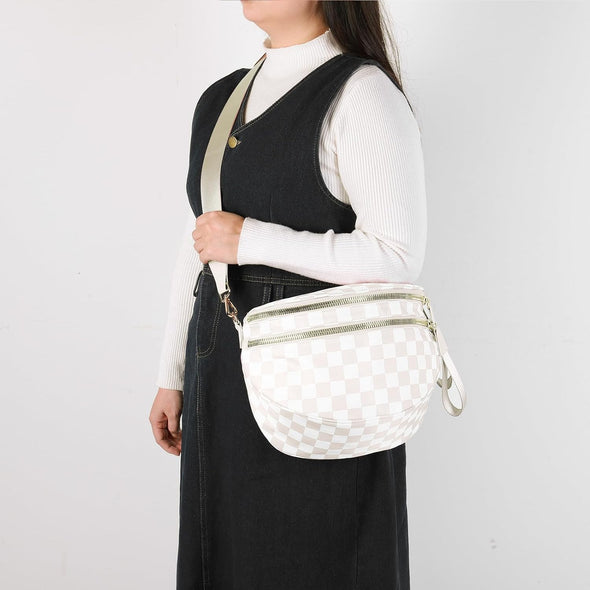 Checkered Crossbody Bum Bags for Women Nylon Checkered Purse Checkerboard Fanny Pack