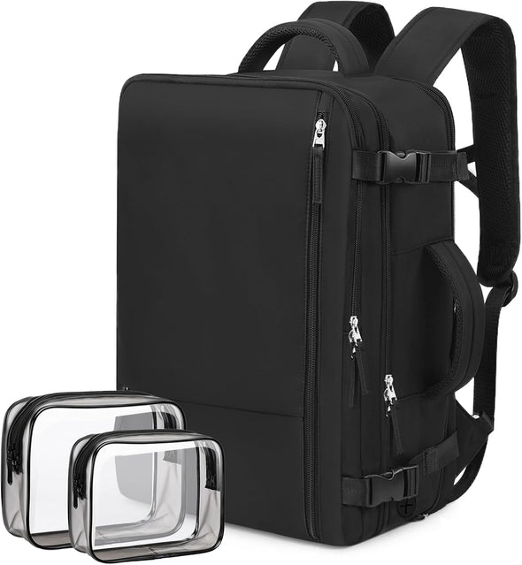 Hanples Travel Backpack for Women Men, Large Carry on Person Item Luggage Backpack, TSA Flight Approved 17.3 in Laptop Bag, Waterproof anti Theft Casual Hiking Bag (Black)