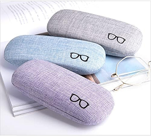 HSYMQ 3Pack Hard Shell Eyeglasses Case Protector Linen Fabrics Large Glasses Case Concise