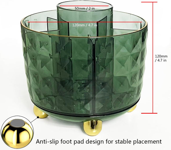 Dark Green Pen Pencil Holder for Desk, 360° Rotating Pen Organizer, Green Office Supplies, Cute Pen Holder, 6-Compartment Pencil Holder Rotating