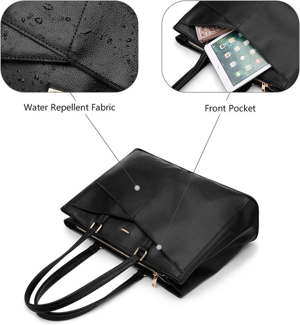 LOVEVOOK Laptop Tote Bag for Women 15.6 Inch Waterproof Leather Computer Bags Business Office Work Briefcase Black