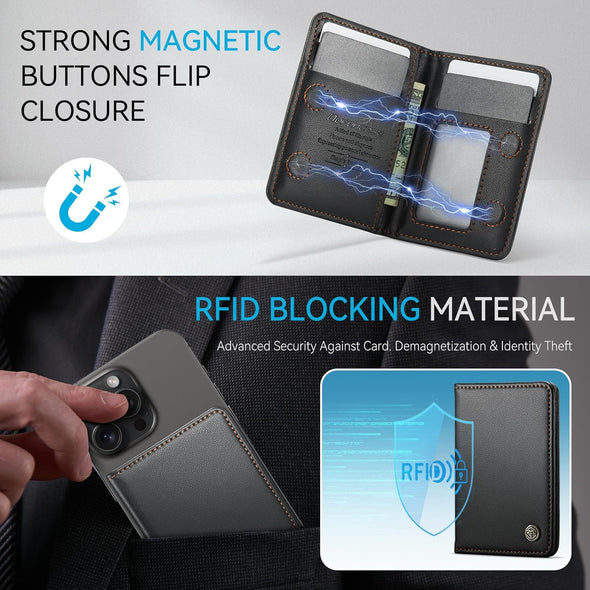 Defencase for Magsafe Wallet Magnetic Card Holder RFID Blocking, PU Leather Minimalist Phone Wallet Compatible with Magsafe Phones and Cases for Iphone 16/15/ 14/13/ 12/ Pro/Max/Plus, Black