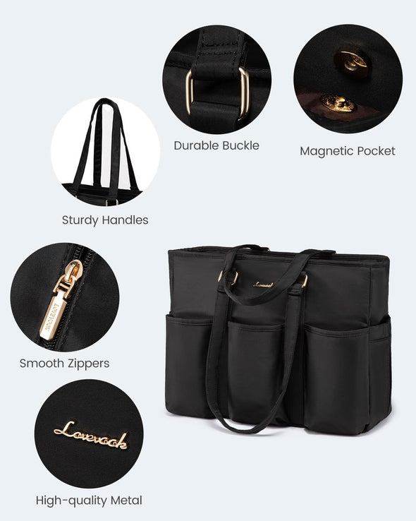 LOVEVOOK Laptop Tote Bag for Women Work, Teacher Tote Bag Nurse Bag with Large Cup Holder, Utility Professional Computer Bag for Work/Travel/College/Daily, Large Purse Handbag with Multi Pockets
